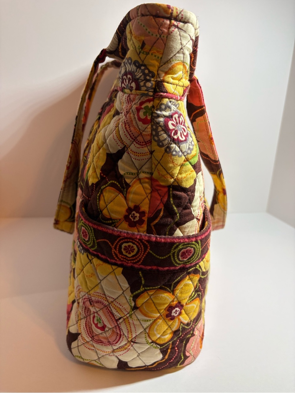 Vera Bradley Quilted Floral Tote in Yellow, Pink & Brown - Picture 2 of 5